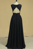 Open Back Scoop A Line Chiffon & Lace Bridesmaid Dresses Rjerdress