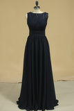 Open Back Scoop A Line Chiffon & Lace Bridesmaid Dresses Rjerdress