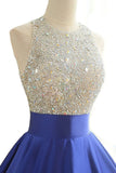 Open Back Scoop Beaded Bodice Prom Dresses A Line Satin Rjerdress