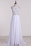 Open Back Scoop Party Dresses A Line Chiffon With Beading