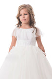 Open Back Scoop Tulle With Applique Ball Gown Flower Girl Dresses Rjerdress