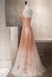 Open Back Spaghetti Straps Prom Dresses Ombre Tulle V Neck Pink Beauty Prom Gowns Rjerdress
