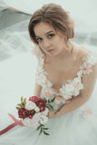 Open Back Wedding Dresses A Line 3D Flowers Appliques Floral Bridal Gown