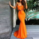 Orange Sweetheart Two Pieces Mermaid Sexy Long Bridesmaid Dresses Prom Dresses Rjerdress