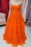 Orange Tulle Strapless Handmade Prom Dress Long Evening dress