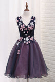 Organza A-Line V Neck Homecoming Dresses With Appliques Rjerdress