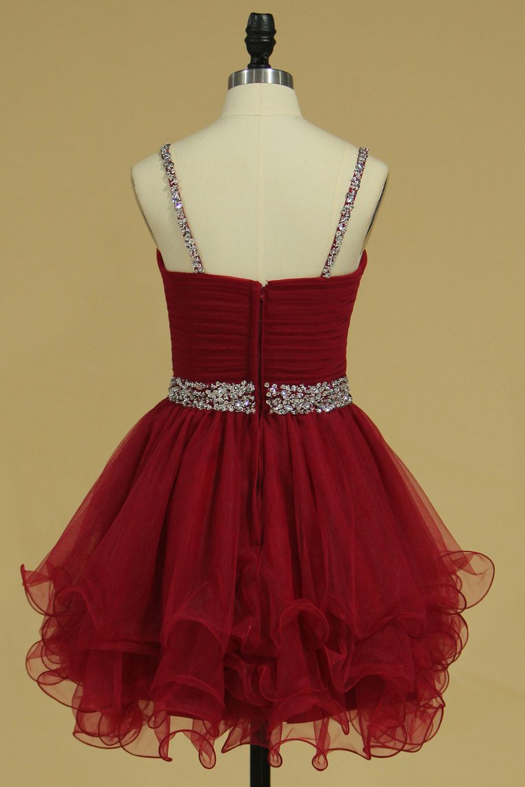 Organza Hoco Dresses Spaghetti Straps With Ruffles And Beads Rjerdress