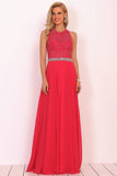 Party Back Scoop A Line Formal Dresses With Beading Chiffon