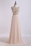 Party Dress Scoop A Line Beaded Tulle Bodice With Chiffon Skirt