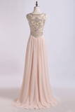 Party Dress Scoop A Line Beaded Tulle Bodice With Chiffon Skirt Rjerdress