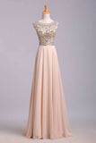 Party Dress Scoop A Line Floor Length Beaded Tulle Bodice With Chiffon Skirt