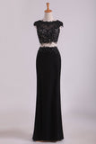 Party Dresse Scoop Sheath With Applique And Beads Two-Piece Spandex Rjerdress