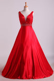 Party Dresses A-Line Floor Length Lace-Up Satin Rjerdress