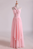 Party Dresses A Line Floor Length One Shoulder Chiffon With Ruffles