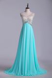 Party Dresses A Line One Shoulder Tulle & Chiffon Sweep Train With Beading