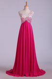 Party Dresses A Line One Shoulder With Beading Tulle & Chiffon Sweep Train Rjerdress