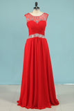 Party Dresses A Line Scoop Chiffon With Beads And Ruffles Sweep Train