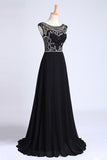 Party Dresses A-Line Scoop Dark Navy Blue Long Chiffon Chic Dresses Rjerdress