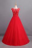 Party Dresses A Line Scoop Long Tulle V Back Red