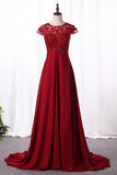 Party Dresses A Line Scoop Neck Empire Waist Chiffon With Beading Sweep Train