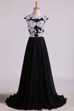 Party Dresses A Line Scoop Open Back With Applique & Slit Sweep Train Chiffon Rjerdress