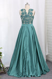 Party Dresses A Line Scoop With Applique Satin Sweep Train Rjerdress