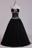 Party Dresses Ball Gown Black Sweetheart Tulle With Rhinestone Floor Length Rjerdress