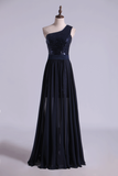 Party Dresses Column High Low One Shoulder Chiffon Beading Rjerdress
