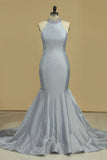 Party Dresses High Neck Mermaid Taffeta With Beading Open Back
