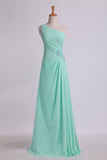 Party Dresses One Shouder Pleated Bodice Column Chiffon With Beads