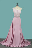 Party Dresses One Shoulder A Line Elastic Satin Zipper Up With Beaded Belt