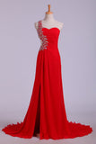 Party Dresses Red One Shoulder Chiffon