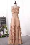 Party Dresses Scoop A Line With Handmade Flower And Ruffles Floor Length Rjerdress
