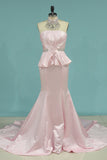 Party Dresses Scoop Mermaid Satin Court Train With Beads&Belt