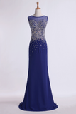 Party Dresses Scoop Sheath Beaded Tulle Bodice With Long Chiffon Skirt Rjerdress