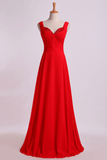 Party Dresses Straps A Line Chiffon With Ruffles&Sash Floor-Length