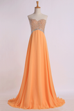 Party Dresses Sweetheart A Line Sweep Train Chiffon With Beads