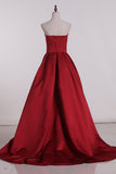 Party Dresses Sweetheart Satin Red Court Train Rjerdress