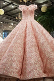 Pink Bridal Dresses Off-The-Shoulder Chapel Train High Quality Lace Corset Back