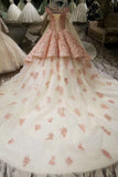 Pink Bridal Dresses Off-The-Shoulder Chapel Train High Quality Lace Corset Back Rjerdress