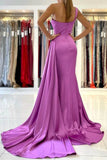 Pink Mermaid Satin One Shoulder Ruched Shawl Trumpet Prom Dresses Sexy Formal Dresses Rjerdress