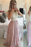 Pink Prom Gowns Lace Evening Dresses Beading Long Beautiful Pink Formal Dress RJS754 Rjerdress