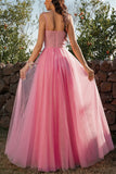 Pink Spaghetti Straps Tulle Applique Prom Dresses Modest Long Evening Gowns For Formal Women Gown RJS73 Rjerdress