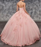 Pink Strapless Lace Applique Beads Ball Gown Quinceanera Dress Rjerdress