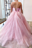 Pink Tulle Halter Two Pieces Long Evening Dress Sexy Prom Dress Rjerdress