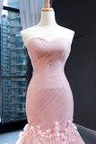 Pink Tulle Strapless Mermaid Long Dresses Sweetheart Prom Dresses RJS169 Rjerdress