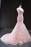 Pink Tulle Strapless Mermaid Long Dresses Sweetheart Prom Dresses RJS169 Rjerdress