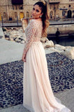 Plus Size A Line Chiffon Prom Dresses Bateau Long Sleeves With Beads & Applique Rjerdress