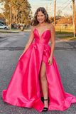 Plus Size A-Line Satin Strapless Prom Dress with Slit