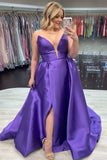 Plus Size A-Line Satin Strapless Prom Dress with Slit Rjerdress